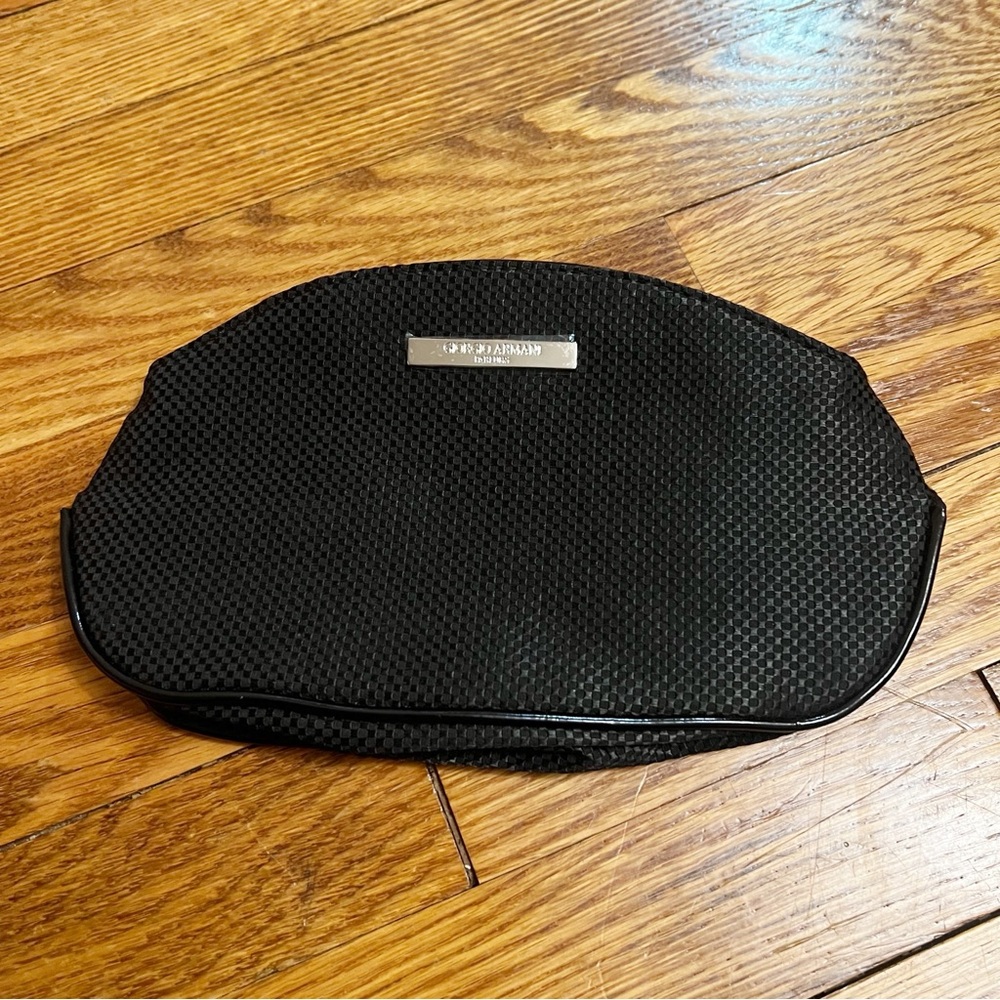 Giorgio Armani Parfums Black Woven Cosmetic Bag Zipper Closure